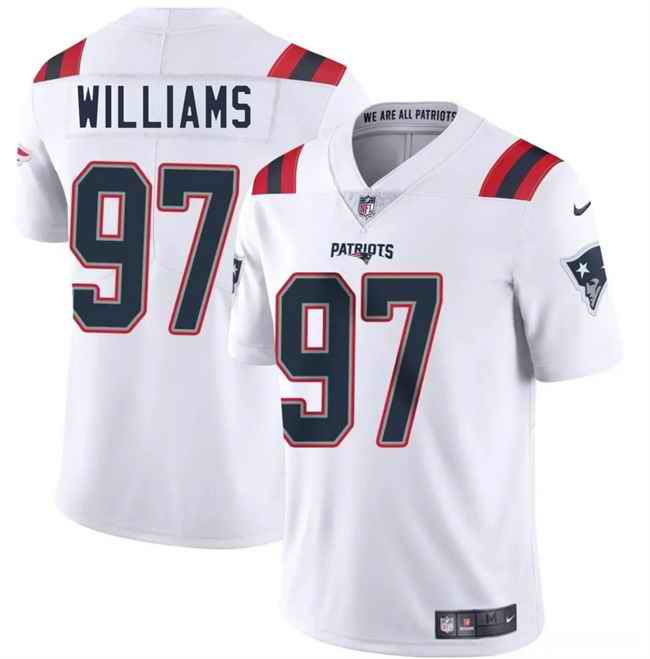 Men's New England Patriots #97 Milton Williams White 2025 Vapor Limited Stitched Football Jersey